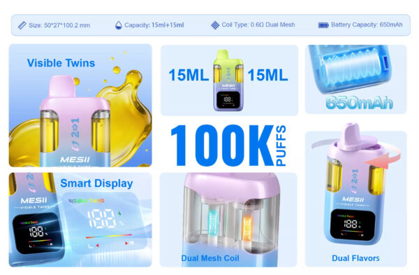 02 (1) Mesii Visible Twins 100K 2in1 puffs Disposable E 30ml Cigarettes vape 100000 puffs