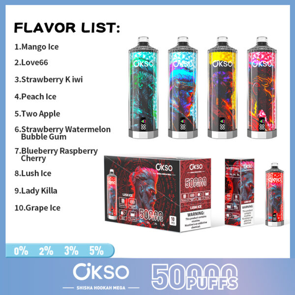 04 OKSO shisha hookah mega 50k puffs Disposable E Cigarettes vape 40ml 1100mah 50000 puffs