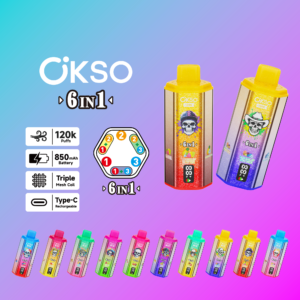 055ae24232ea967ee21bfe0782282542 OKSO 6in1 120k puffs LED Display 20ml*3 850mah 120000 puffs