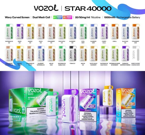 1 Vozol Star 40k puffs Disposable E Cigarettes vape 5% 20ml Ship from Eu warehouse1000mah 40000 puffs