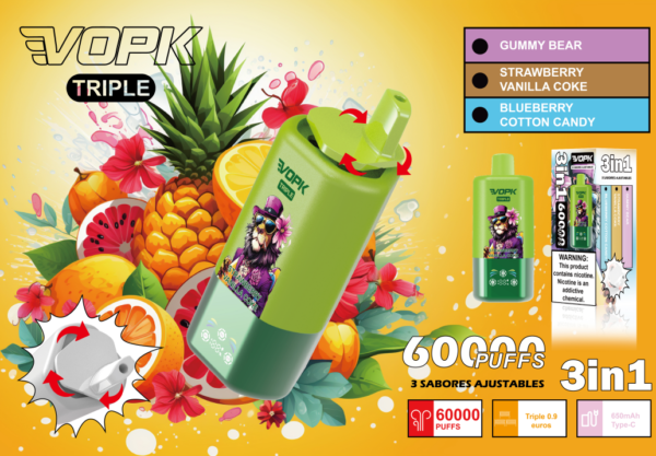 1748835150521 VOPK Tripe 60K puffs 3in1 Disposable E Cigarettes vape 650mAh Triple Flavor 54ml 60000 puffs