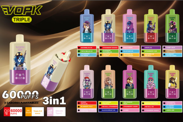 1748835209108 VOPK Tripe 60K puffs 3in1 Disposable E Cigarettes vape 650mAh Triple Flavor 54ml 60000 puffs