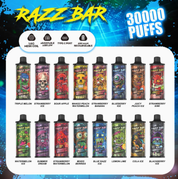 1752302959789 Razz Bar 30K puffs Disposable E Cigarettes vape 2% 5% 650mah 30000 puffs