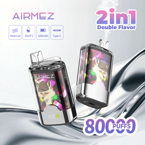 2 in 1 Airmez 80K 2IN1 puffs Disposable E Cigarettes vape 650mah 15ML*2 of E-liquid 80000 puff
