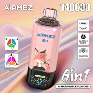 Airmez-140K-Puffs-2-1 Airmez FOX 140K 6IN1 puffs Disposable E Cigarettes vape 650mah 15ML*3 of E-liquid 140000 puff