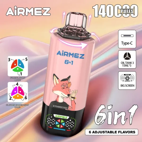 Airmez-140K-Puffs-2-1 Airmez FOX 140K 6IN1 puffs Disposable E Cigarettes vape 650mah 15ML*3 of E-liquid 140000 puff