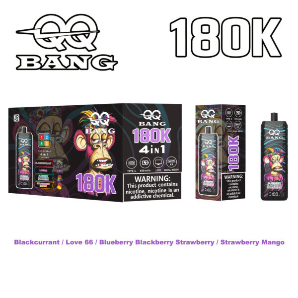 Blackcurrant-_-Love-66-_-Blueberry-Blackberry-Strawberry-_-Strawberry-Mango QQ BANG 180K 4in1 puffs Disposable E Cigarettes vape 180000 puff