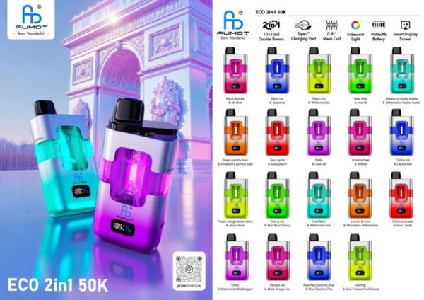 Fumot Eco 50K puffs 2in1 Disposable E Cigarettes vape 2% 12+12ml 1100mah 50000 puffs