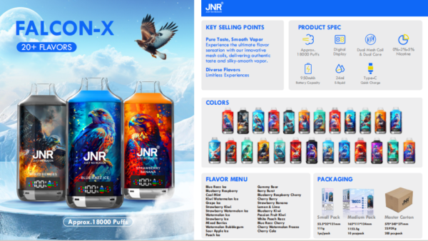 JNR 18K5 JNR Falcon-X 18000 puffs Disposable E Cigarettes vape 24ml 950mah 18K puffs Popular French products