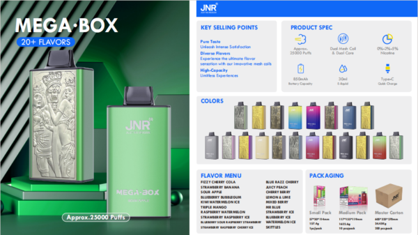 JNR Mega Box 25000 puffs Disposable E Cigarettes vape 2% 30ml 1000mah 25K puffs