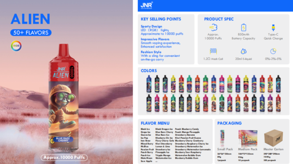 jnr 10k2 JNR Alien 10000 puffs Disposable E Cigarettes vape 2% 20ml 850mah 10K puffs