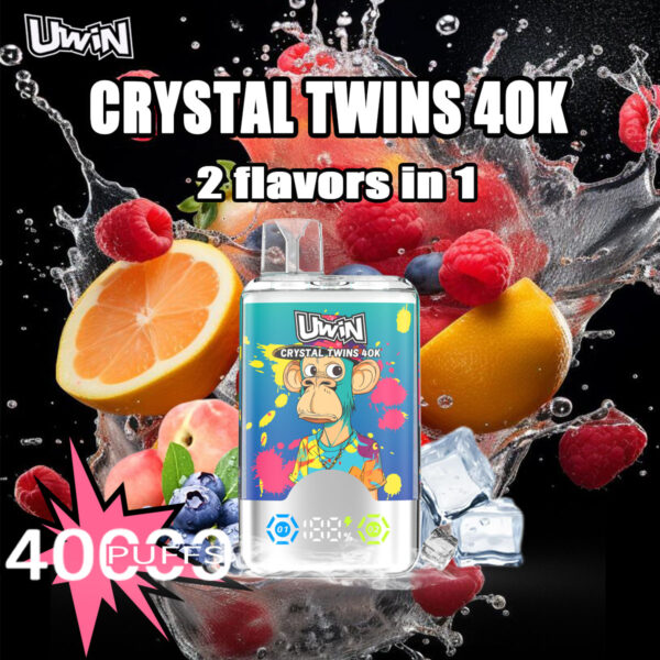 uwin AA单品海报 UWin Crystal Twins 40000 puffs Disposable E Cigarettes vape 32ml Double Flavors 650mah 40K puffs