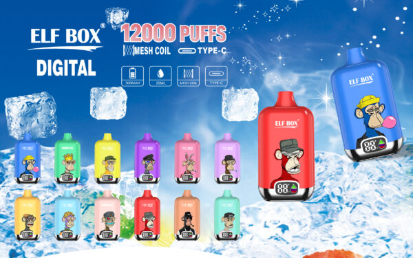 海报 ELF BOX Digital 12000 puffs Disposable E Cigarettes vape 25ml 12K puffs